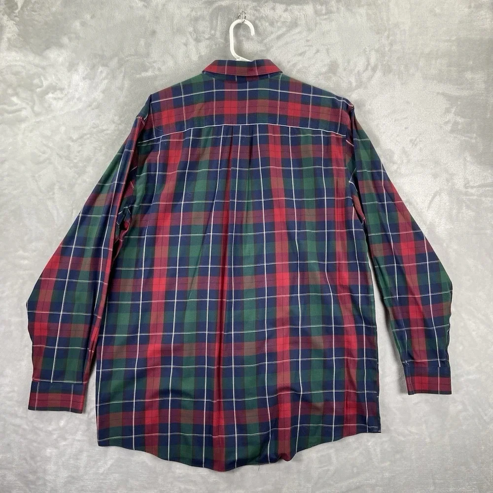 L.L. Bean Shirt Mens Large Tall Button Down Merino Wool Cotton Plaid Long Sleeve
